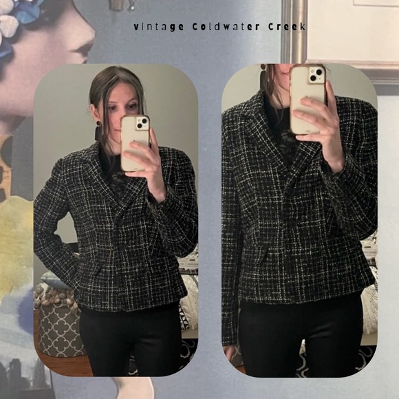 Coldcreek Water vintage black & white tweed front buttons jacket blazer - Picture 1 of 17